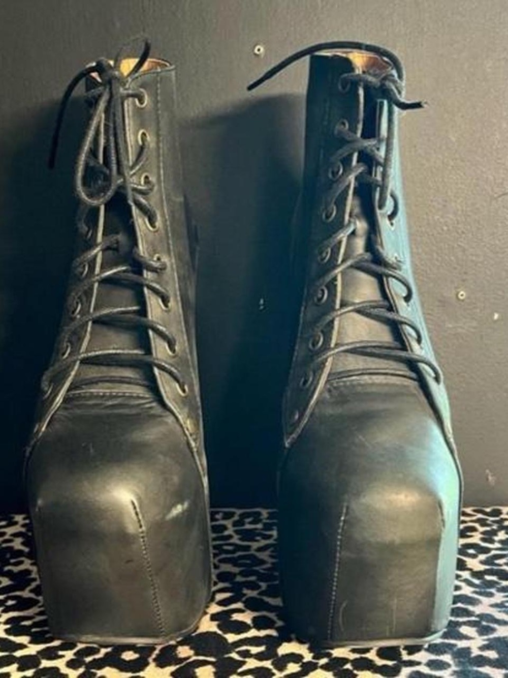Jeffrey Campbell Black Lace-Up Platform Boots